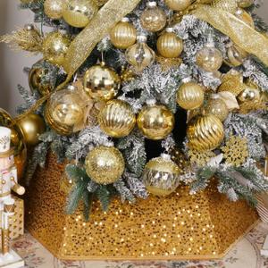 XmasExp Christmas Tree Collar, 33.5 inch Sequin Tree Skirt Stand Base Cover for Home Decor, Large Size 6 Piece Gold