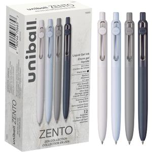 Uniball Zento Gel Ink Rollerball Pens, 12 Black Medium Point Smooth Writing Pens, Colored Japanese Pens, Zen Colors