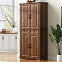 GDFStudio Hakf 71" Tall Kitchen Pantry Cabinet, 3 Pull Out Pantry Cabinet Organizers, Spacious Storage Organizer with 6 Door Shelves, 2 Drawers, Freestanding Cupboard for Kitchen Dining Room, Brown, 31.50"W x 15.75"D x 71.25"H