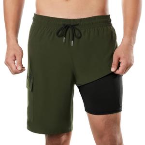 BRISIRA Mens Swim Trunks Bathing Suit 9 Inch Inseam Compression Liner Beach Long Board Shorts Swimsuit Anti-Chafe Quick Dry (Green, XS)