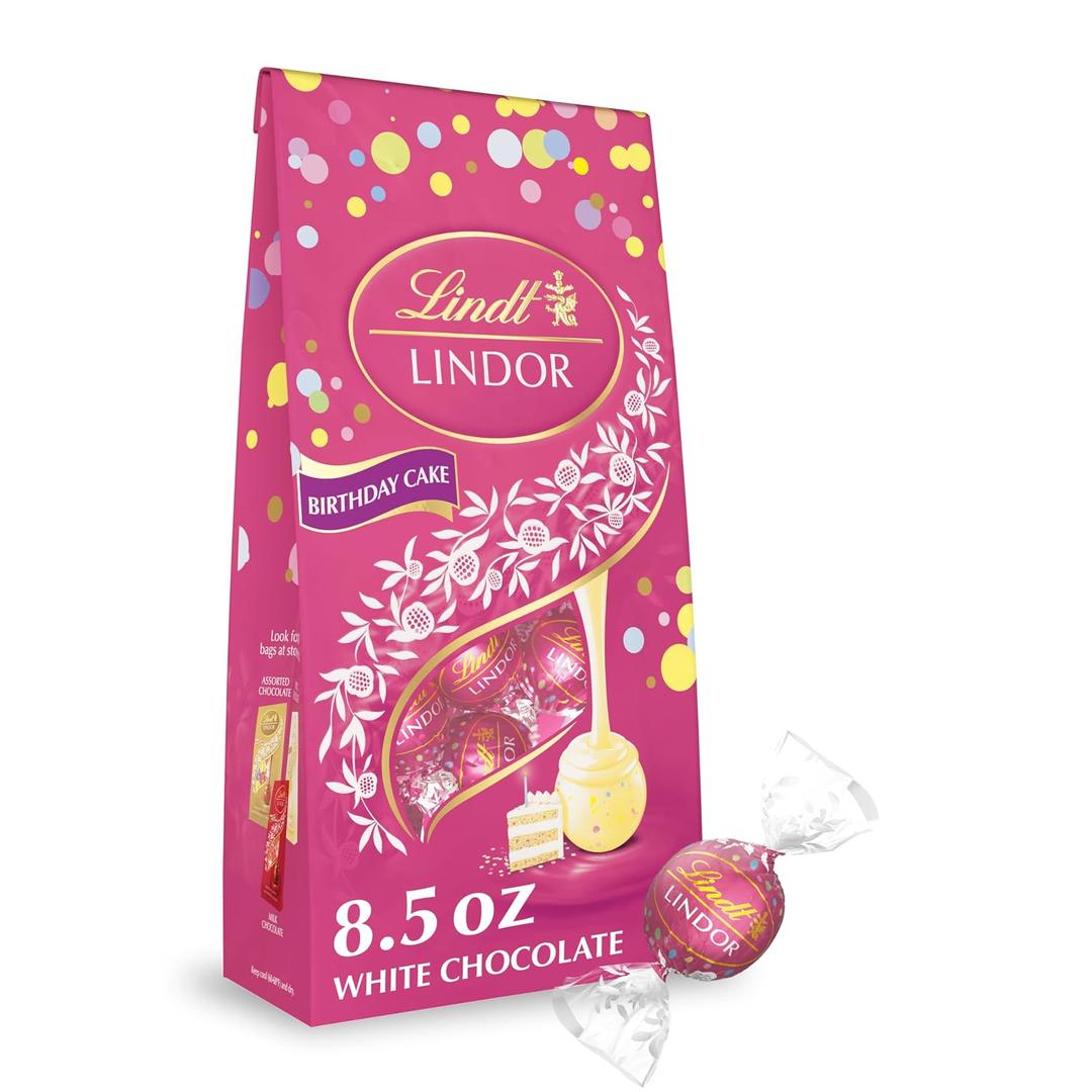 2 x Lindt LINDOR Birthday Cake White Chocolate Truffles, White Chocolate Candy with Smooth, Melting Truffle Center, 8.5 oz. (EXP 12/31/26)