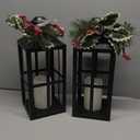 Christmas Lanterns Decorative Indoor Outdoor, 2 Pack Black Christmas Lantern, 18 Inch Timer Decorative Candle Lanterns Flameless Light with Pine Cones and Needles for Home, Party, Farmhouse Decor (Cross)