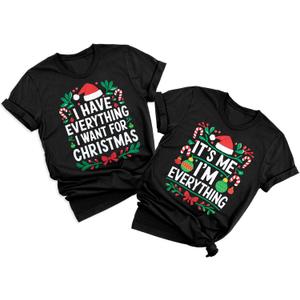 Christmas Couples Shirts Merry Christmas Couples Matching Outfits Xmas Holiday Graphic Short Sleeve Tees Top (Black, S)