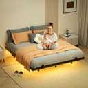 LUKIROYAL Floating Bed Frame Queen Size with Smart LED Lights and Charging Station - Modern LED Bed Frame with Lights, Floating Beds, Easy Assembly No Box Spring Needed.