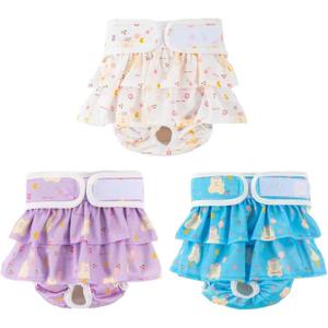 Washable Female Dog Diapers (3 Pack), Premium Reusable Leak Proof Puppy Diapers, Highly Absorbent Dog Diapers, Dog Panties for Female Dogs in Heat, Incontinent Puppies, Menstruating Females Dogs, L