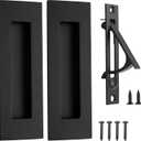 Pocket Door Pull and Edge Pull Set, Stainless Steel Pocket Door Hardware Recessed Flush Finger Pulls Rectangular Barn Door Pocket Door Handle (Matte Black)