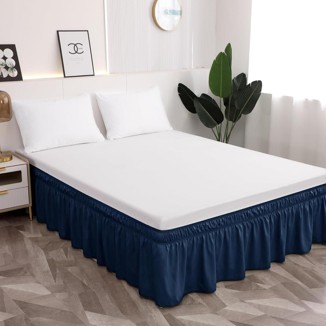 Toodou Navy Blue Bed Skirt for Twin or Twin XL Size Bed, 16 Inch Tailored Drop, Fitted with Elastic Belt, Convenient to Use Without Lift The Mattress