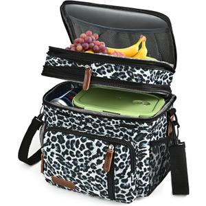 MIYCOO Lunch Bag & Lunch Box for Women Men, Double Deck Leakproof Insulated Soft Large Adult Camping Cooler bag for Work, Beach, Picnic, Travel (Leopard print, 15L)