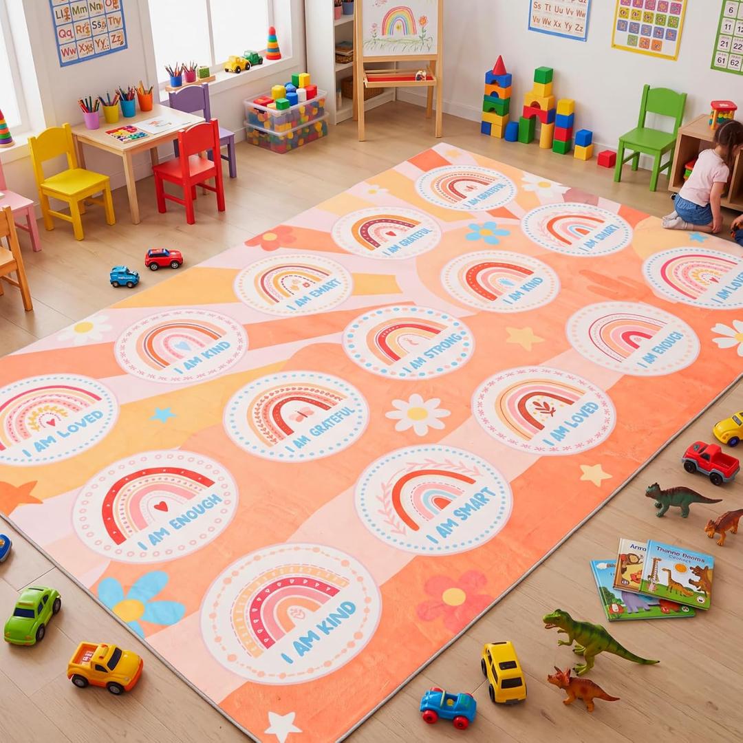 7.5x5 ft Large Rainbow Classroom Rug, Educational Area Mat