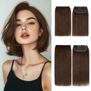 Rich Choices Short Clip in Hair Extensions Real Human Hair - 4PCS Remy Mini Clip ins Hairpiece for Women - Hairs Extensions for Thin Hairs 2PCS 6inch+2PCS 8inch #4 Medium Brown