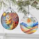 Sun & Mountain 2025 Holiday Ornaments - Christmas Ornaments, Stained Glass Christmas Tree Decor - Gift Idea for Friends - Mountain Theme