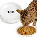 Cat Food Bowls - 3 Pack Whisker Fatigue Ceramic Cats Dishes Set for Indoor Cats, Shallow Wide Kitten Plates for Wet Food and Water, Microwave & Dishwasher Safe