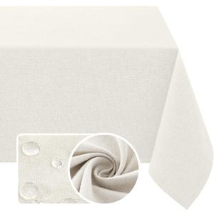 H.VERSAILTEX Linen Textured Tablecloth 60 x 102 Waterproof Decorative Table Cloth Spill-Proof Linen Look Cover for Party Table Extra Soft and Thick Fabric Wrinkle Free, Heather Ivory