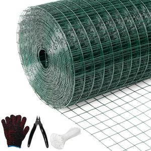 Hardware Cloth 1' 48in x 100ft Chicken Wire, Green Garden Fence, PVC Coated Metal Welded Wire Mesh for Preventing Snakes, Raccoons, Foxes, Poultry Netting