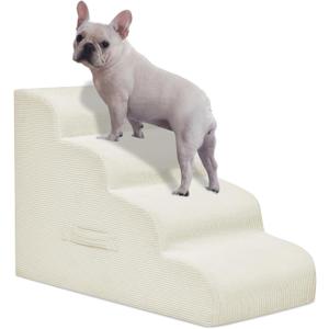 Mesa Lemon Dog Steps for Small Dogs, 4-Step Pet Ramp Stairs for High Beds and Sofa, Non-Slip Pet Stairs for Small Dogs and Cats, Removable and Easy to Clean Cover, Beige