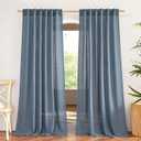 NICETOWN Stone Blue Linen Blend Curtains for Living Room, Rod Pocket & Back Tab Flax Linen Burlap Semi Sheer Privacy with Light Filtering Window Treatments for Bedroom, W52 x L90, 2 Panels