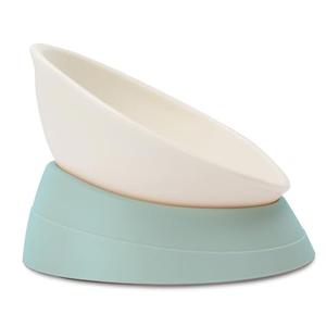 French Bulldog Food Bowl- Slanted Tilted Pug Food Water Bowl,Cat Bowl- Feeder for Frenchie/Shih Tzu/Flat Faced Small Dogs/Puppies/Cats