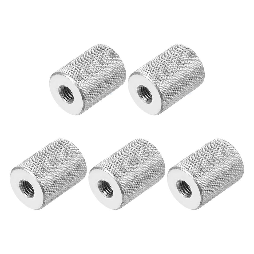 PATIKIL M6 Round Connector Nuts, 5 Pcs 0.63" OD x 0.79" H 304 Stainless Steel Round Knurled Thumb Coupling Nut Sleeve Threaded Rod Bar Stud Tube Hardware Fastener for Camera Lamp Bracket