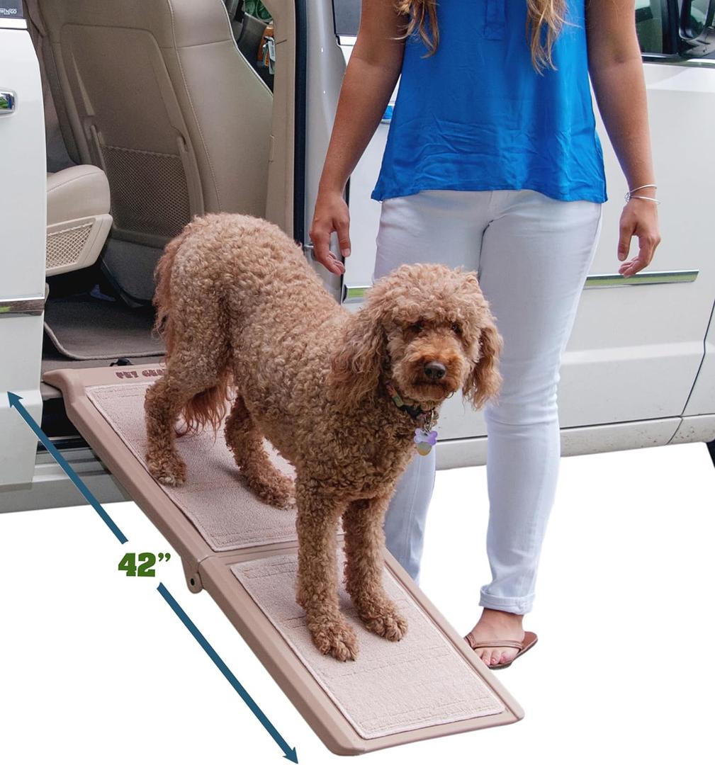 Pet Gear supertraX Ramps for Dogs and Cats, Maximum Traction Surface, Portable/Easy-Fold (No Tools Required), Built in Handle for Travel, 5 Models, 42-71 Inches Long, Supports 150-200lbs, Sand (Sand)
