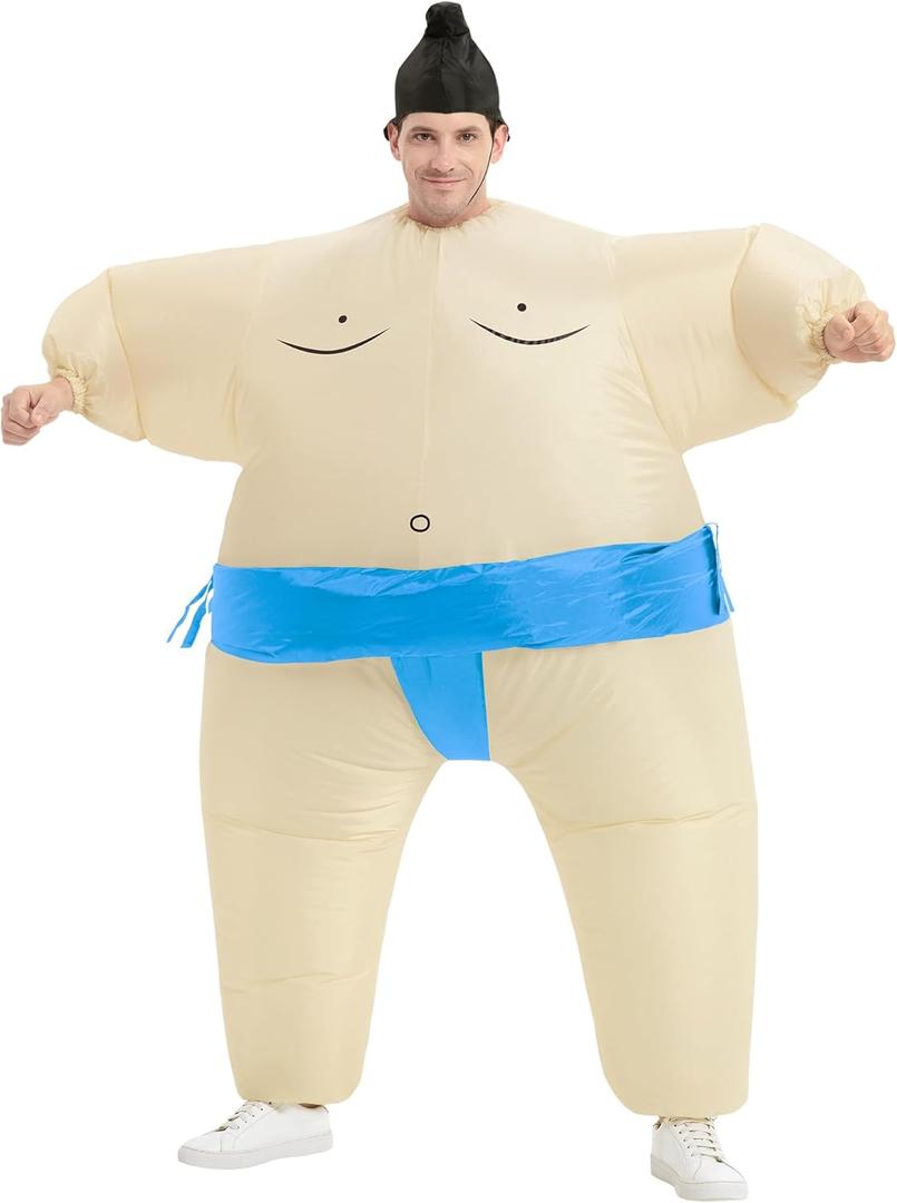 Sumo Wrestler Inflatable Suit for Adult Wrestling Blowup Fancy Dress Halloween Costume One Size Fits Most (Blue)