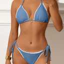 ANRABESS Women's Triangle Bikini Sets Sexy Halter String Two Piece Swimsuits Tie Lace Trim Bathing Suit Trendy Beach Swimwear (Blue, S)