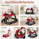 Baby Walker with Wheels, 7-in-1 Foldable Baby Walkers for Boys Girls 6-12 Months with Feeding Tray & Music, Lights,Rocker,Sun Canopy, Bouncing Pedal, Adjustable Wheel Speed, Push Walker (Red)