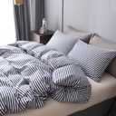 JELLYMONI 100% Natural Cotton 3pcs Striped Duvet Cover Sets,White Duvet Cover with Navy Blue Stripes Pattern Printed Comforter Cover,with Zipper Closure & Corner Ties (King Size)
