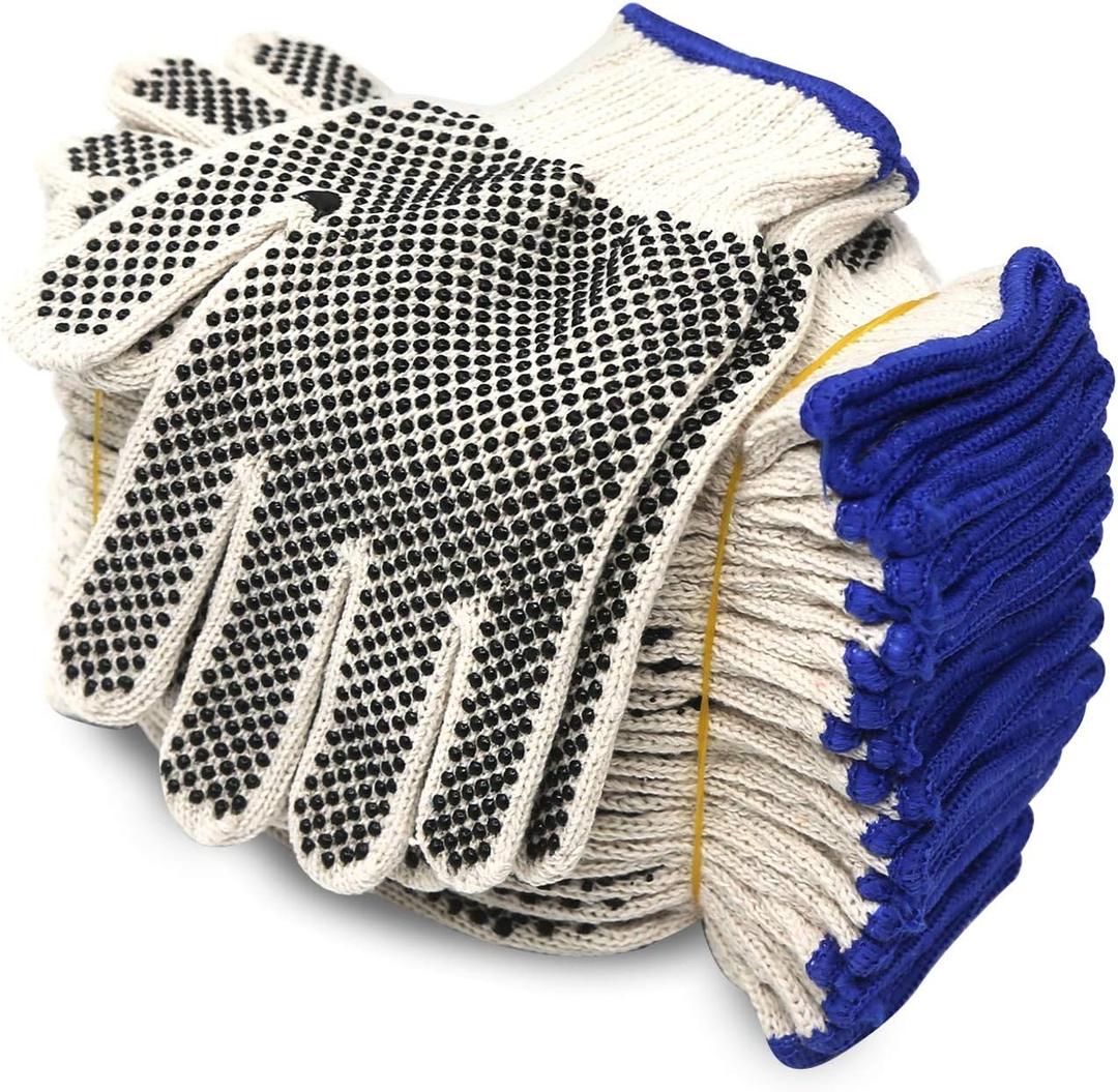 Evridwear Cotton Polyester String Knit Shell Safety Protection Work Gloves for Painter Mechanic Industrial Warehouse Gardening Construction Men & Women 12 Pairs, With Two Side dots, M Size (Medium (Pack of 24))