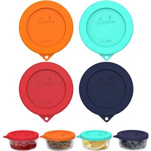 Sophico 1 Cup Round Silicone Storage Cover Lids Replacement for Anchor Hocking and Pyrex 7202-PC Glass Bowls (Container not Included) (Mix - 4 pack)