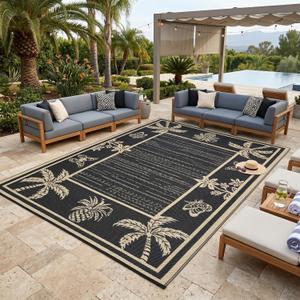 Garvee Outdoor Rug 9x12 Waterproof for Patios, Reversible Plastic Straw Rug, Tropical Leaf Indoor Outdoor Rugs, Large Area Rug for RV, Camping, Deck, Picnic Mat, Outside Carpet