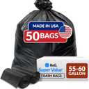 Reli. 55-60 Gallon Trash Bags Heavy Duty | 50 Bags | 50-60 Gallon | Large Black Garbage | Made in USA