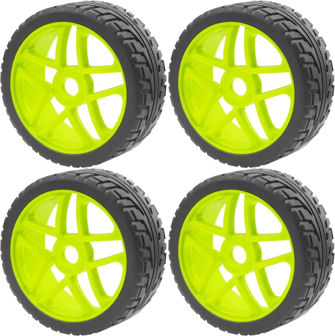 ShareGoo OD 4.09" Rubber 1/8 RC Buggy Tires and 17mm Hex Wheels Rim Compatible with Arrma Typhon Kyosho Losi VRX Redcat HSP HPI 1/8 Scale RC Off Road Buggy (Green)