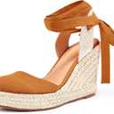 Ermonn Womens Espadrilles Wedge Sandals Platform Closed Toe Ankle Strap Lace Up Summer Shoes, Size 7
