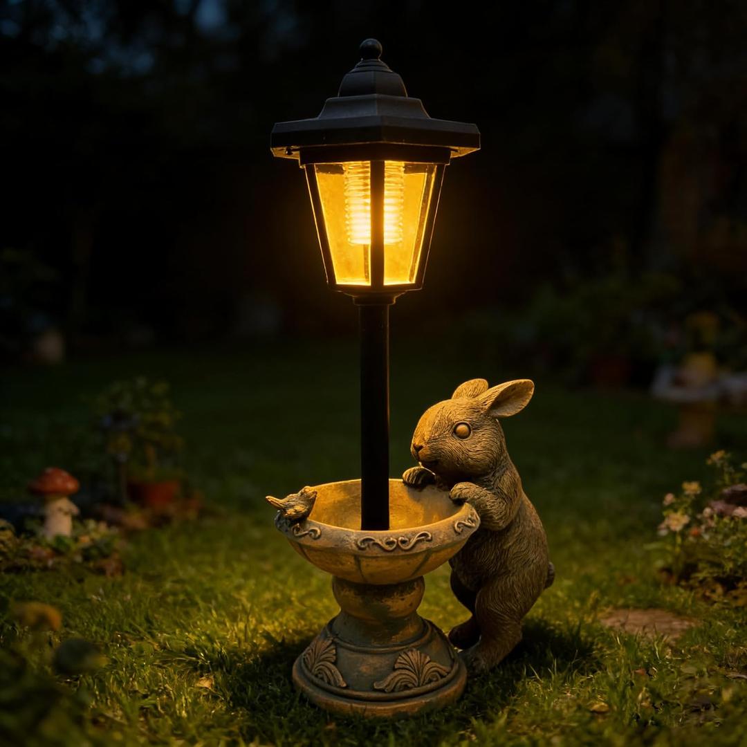 Solar Rabbit Garden Statue for Outdoor Decor with Lantern - Lawn Decoration 15.8 Tall Bunny Figurine Lights for Patio, Yard, Porch Ornament - Valentine's Day Gifts for Mom, Grandma, Women
