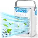 Portable Air Conditioners, Cooling Air Conditioner fan with 3 Wind Speeds 7 LED Night Light 2 spray modes, Small Air Cooler with Water Tank for Room Office Desk Outdoor Camping