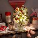 17.7" Daisy Heart Table Tree Decorative with Red Heart Floral Berry, 20 LED Light UP Small St Patricks Day Trees for St Patricks Day Party Home Table Centerpiece Spring Decor (1 Pcs)