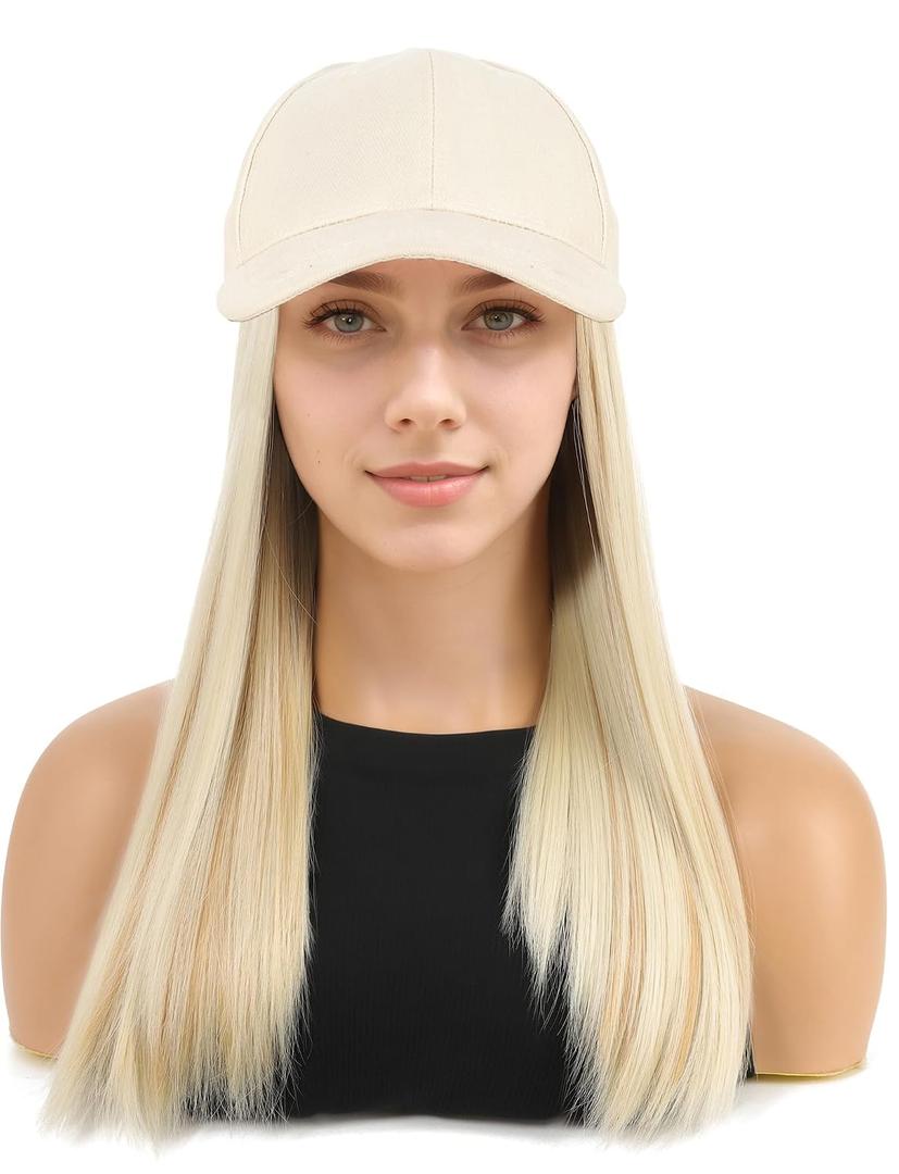 Women Baseball Hat Wig Girls Hairstyle Caps Attached Adjusted Long Straight Hats for Daily Use
