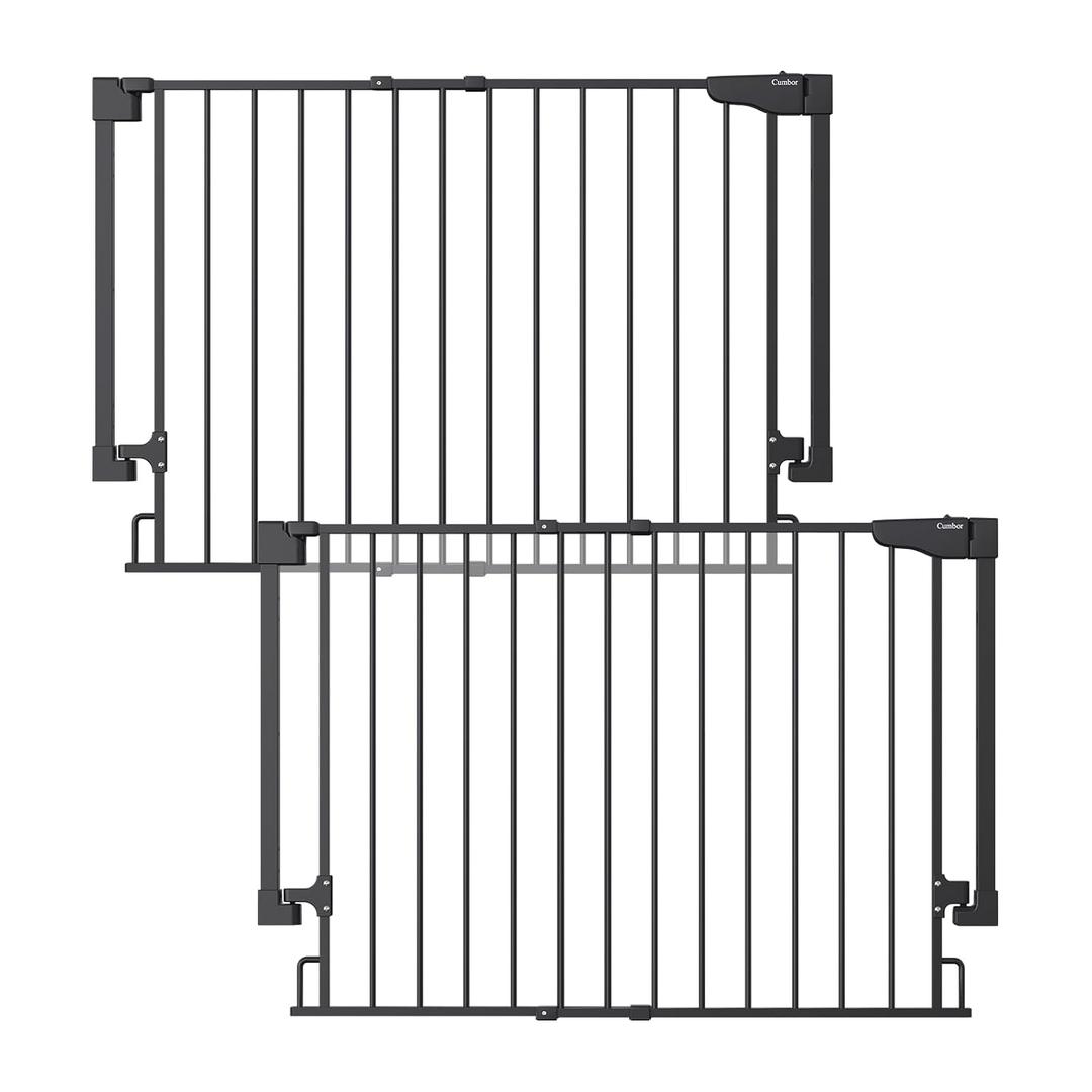 Cumbor 2 Pack 29.2-43" No Bottom Bar Baby Gate for Stairs, 2-in-1 Auto Close Dog Gate Indoor, Hardware Mounted Pet Gate for Doorways with Large Walk Thru Door, Child-Proof Safety Gate for Kids (Black)