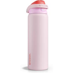 ENCOOL Leakproof Insulated Water Bottle with Straw Dual-Sip Water Bottle Bag-Safe Design for Work, Commute & Gym Keeps Drinks Cold All Day, 32 oz, Lychee Pink