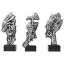 aboxoo Large Size 3 Pcs Thinker Statue, Silence is Gold, See No Evil Hear No Evil Speak No Evil Statues, Modern Resin Sculptures Decor for Living Room, Home, Office Study (Silver)