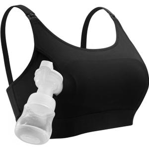 Momcozy Hands Free Pumping Bra, Adjustable Breast-Pumps Holding and Nursing Bra, Pumping & Nursing Bra in One (Black), XXL