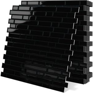 Black Peel and Stick Tile Backsplash 12"x12" Self Adhesive Wall Tiles for Kitchen Marble (10-Sheet)