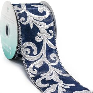 CT CRAFT LLC Royal Satin Silver Swirl Wired Ribbon 2.5 Inch x 10 Yards for Christmas Home Decor Tree Topper Bow Gift Wrapping DIY Crafts Wreath Garland