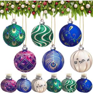 Briwooody 24 Pcs Peacock Wooden Ornaments Set Peacock Blue Purple Green Decor Christmas Hanging Signs with Rope Pendants for Christmas Tree Indoor Home Event Theme Party Decorations