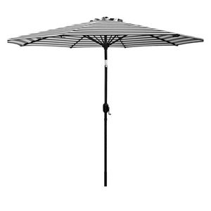 7.5ft Patio Umbrella - Outdoor Table Umbrella with Push Button Tilt and Crank, UPF 50+, Waterproof, For Garden, Deck, Backyard, Pool and Beach - Balck White Stripe