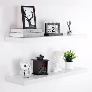 Woiusfor Floating Shelves 36 Inch Long, 9.3 Inch Deep Wall Shelf Fireplace Mantel, Rustic Farmhouse Wooden Shelves for Wall Decor Bathroom, Kitchen, Office (White, Set of 2)