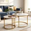 aboxoo Nesting Coffee Table Round Tables for Living Room,Faux Marble Round Accent Table with Gold Metal Frame,Modern Stackable End Table for Living Room Bedroom Small Space