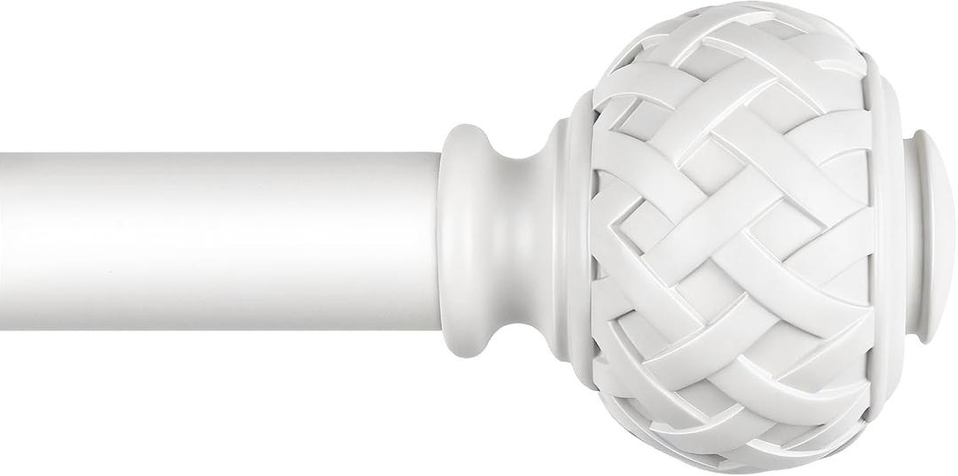 TONIAL White Curtain Rod 32 to 120 Inches, 7/8 Adjustable Curtain Rods for Windows 20 to 116 Inches, Splicing Drapery Rods Heavy duty with Netted Texture Finials