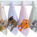 Kissvian 4 Pack Cute Cat Pattern Hand Towels, Pure Cotton Children Bathroom Towel Animals, Fingertip Bath Towels for Home, Kids Washcloths