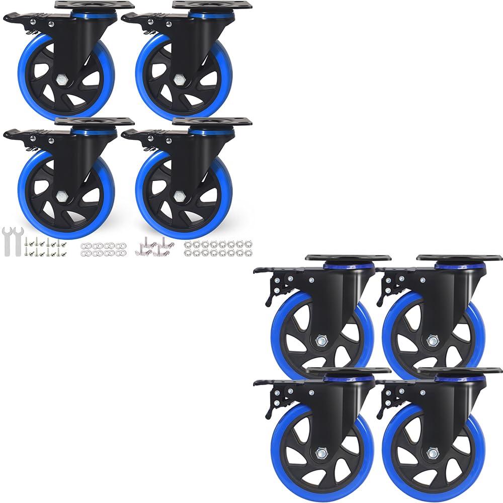 5 Inch Casters Set of 4 Heavy Duty, Load Capacity 2400lbs Per Set(AB Brake+Regular Brake)